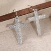 Vintage Silvery Plated Cross Shaped Dangle Earrings Women's Classic Hammer Pattern Handmade Pendant Earrings Jewelry Accessories