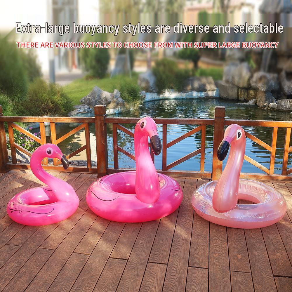 Inflatable Flamingo Swimming Ring with Sequins - Thickened Water Ride-On