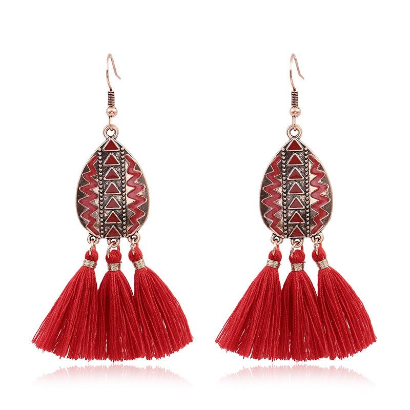 Bohemian Red Earrings Celebrate Retro Tassel Earrings Colorful Dripping Oil Style Earrings