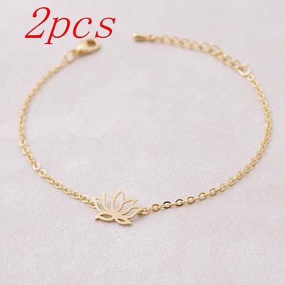 2Pcs European and American Fashion Jewelry Elegant Lotus Bracelet Alloy Plating Lotus Flower Pendant