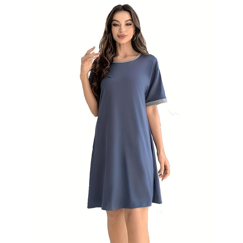 Sommer Damen Milch Seide Nachthemd Kleid blau Patchwork Homewear Pyjamas