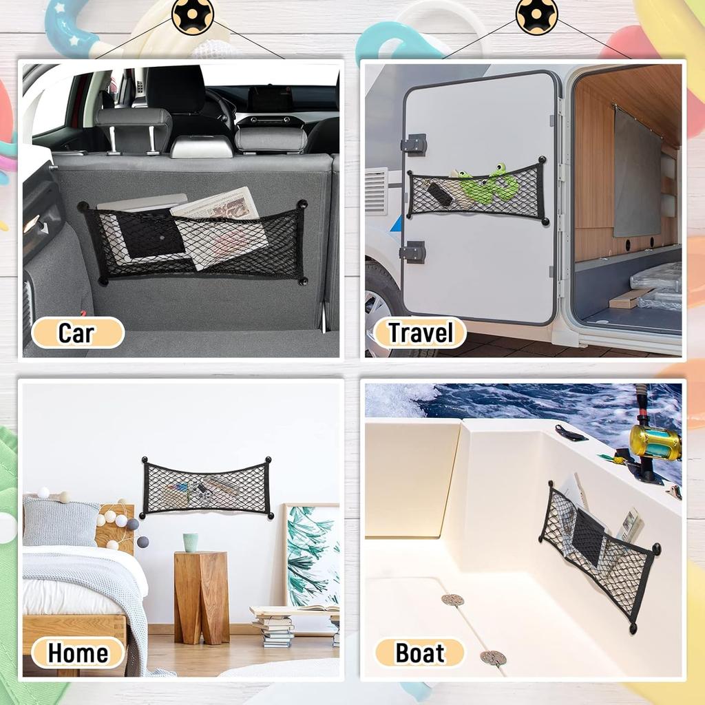 Frienda 2 Pieces Stretchable Small Cargo Net Pocket Storage Mesh Net Elastic Automotive Storage Pouch With 8 Pieces Mounting Screws And Hooks For