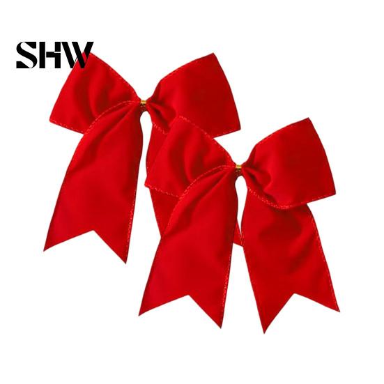 Retro Christmas Ornaments 2Pcs Tree Bow Decors, Velvet Fabric Holiday Wreath Hanging Ornament Decorations for Home, Festive Garland Wedding
