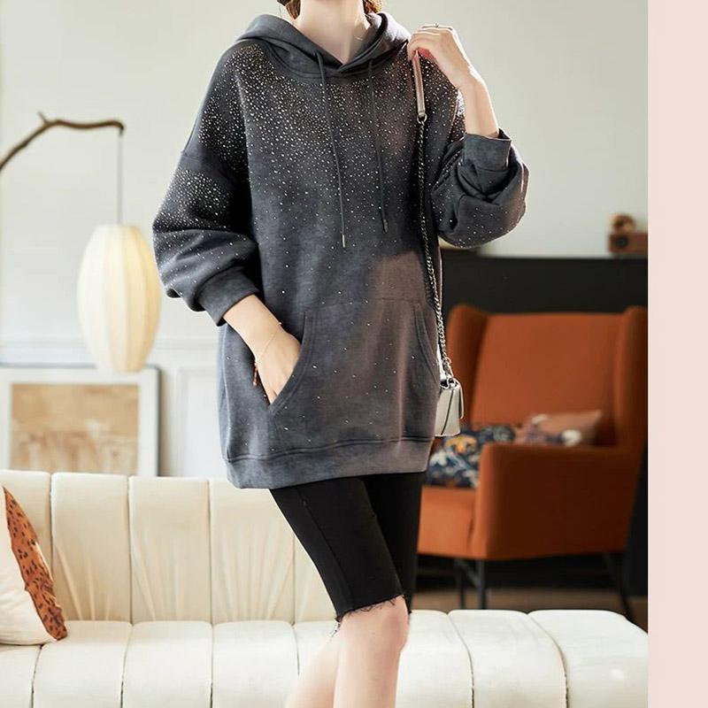 

Женский свитшот Хлопок Оверсайз С капюшоном Флис Утепленный Свободный Круглый вырез Повседневный Пуловер С длинным рукавом Топ Свитшот XXXL серый