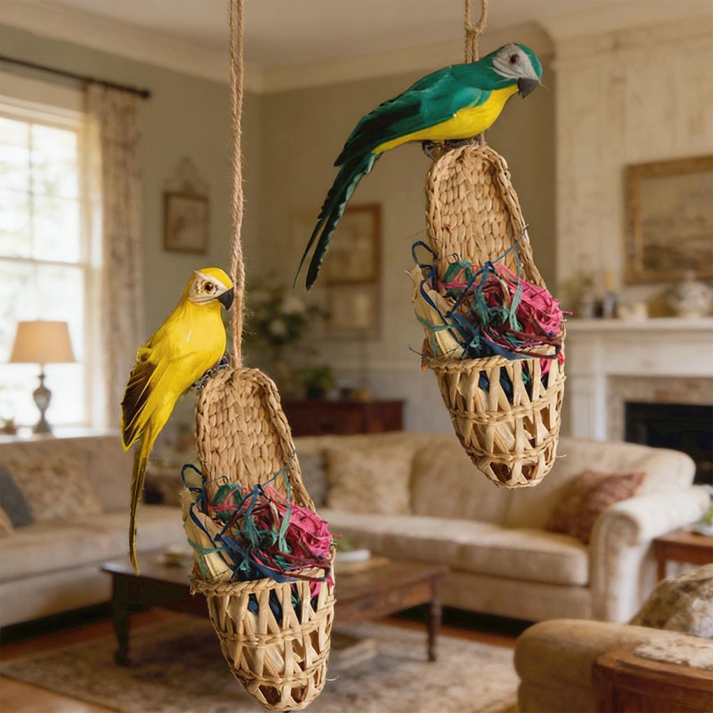 Handmade Straw Parrot Pet Decorative Toy