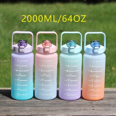 2L Water Bottle with Straw Time Marker Plastic Water Cup Large Capacity Outdoor Sports Bottles