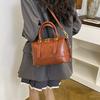 Vintage Oilwax Leather Boston Bag Women's Portable Messenger Bag