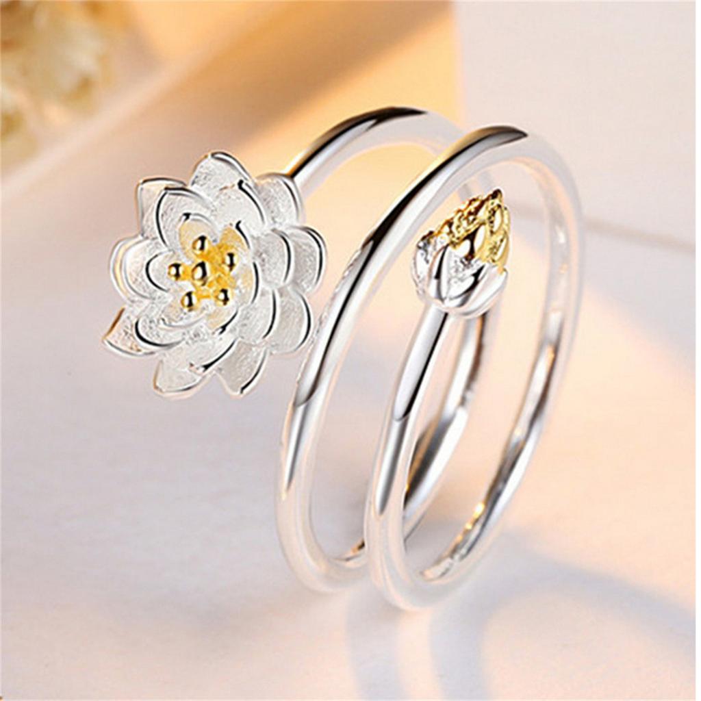 Retro Chinese Lucky Design Opening Rings For Women Silver Color Good Luck Lotus Flower Koi Fish Finger Ring Friendship Jewelry
