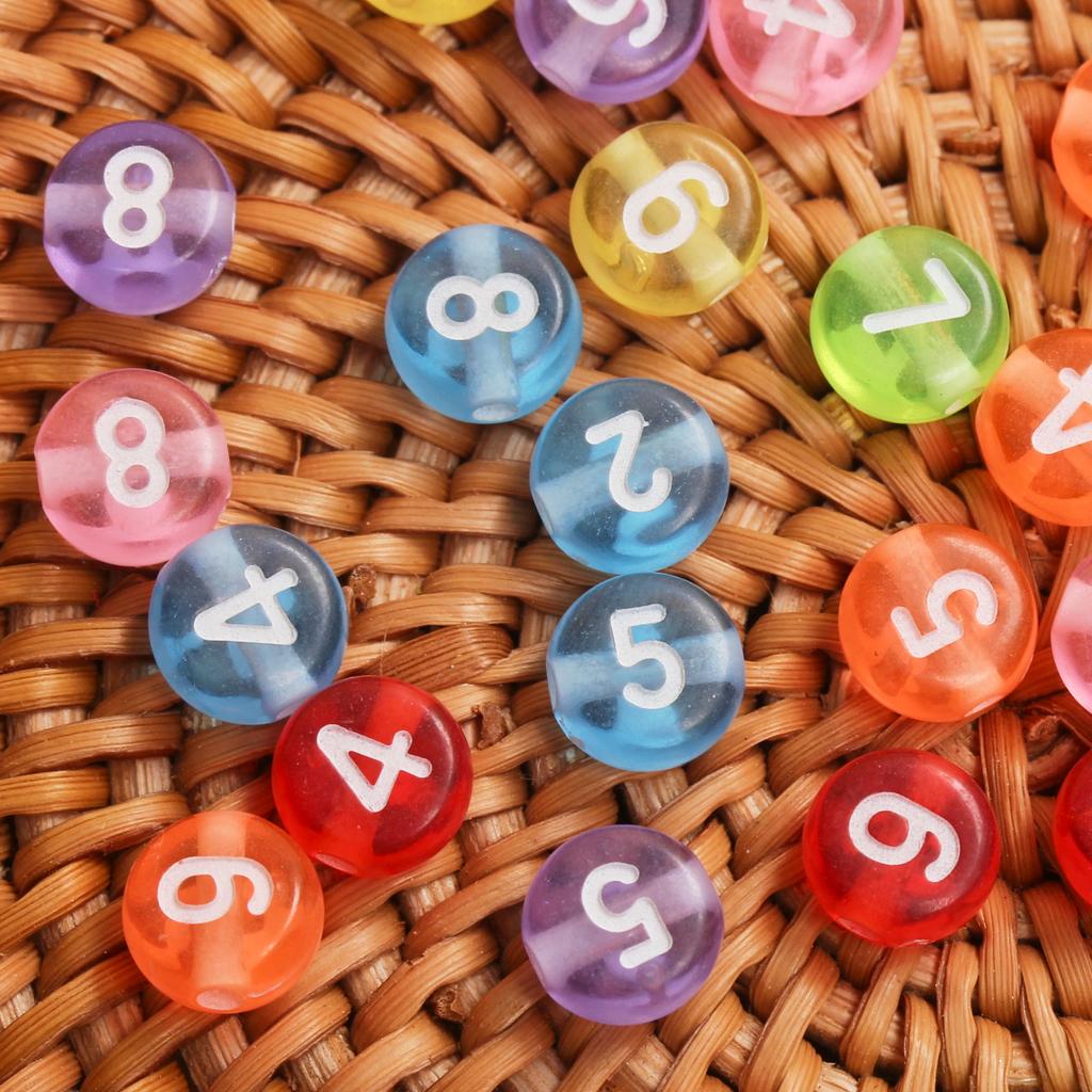 100pcs 7mm Acrylic Round Digital Beads for Mobile Phone Chain Making Bracelet DIY Handmade Necklace Fashion Beaded Material Accessories