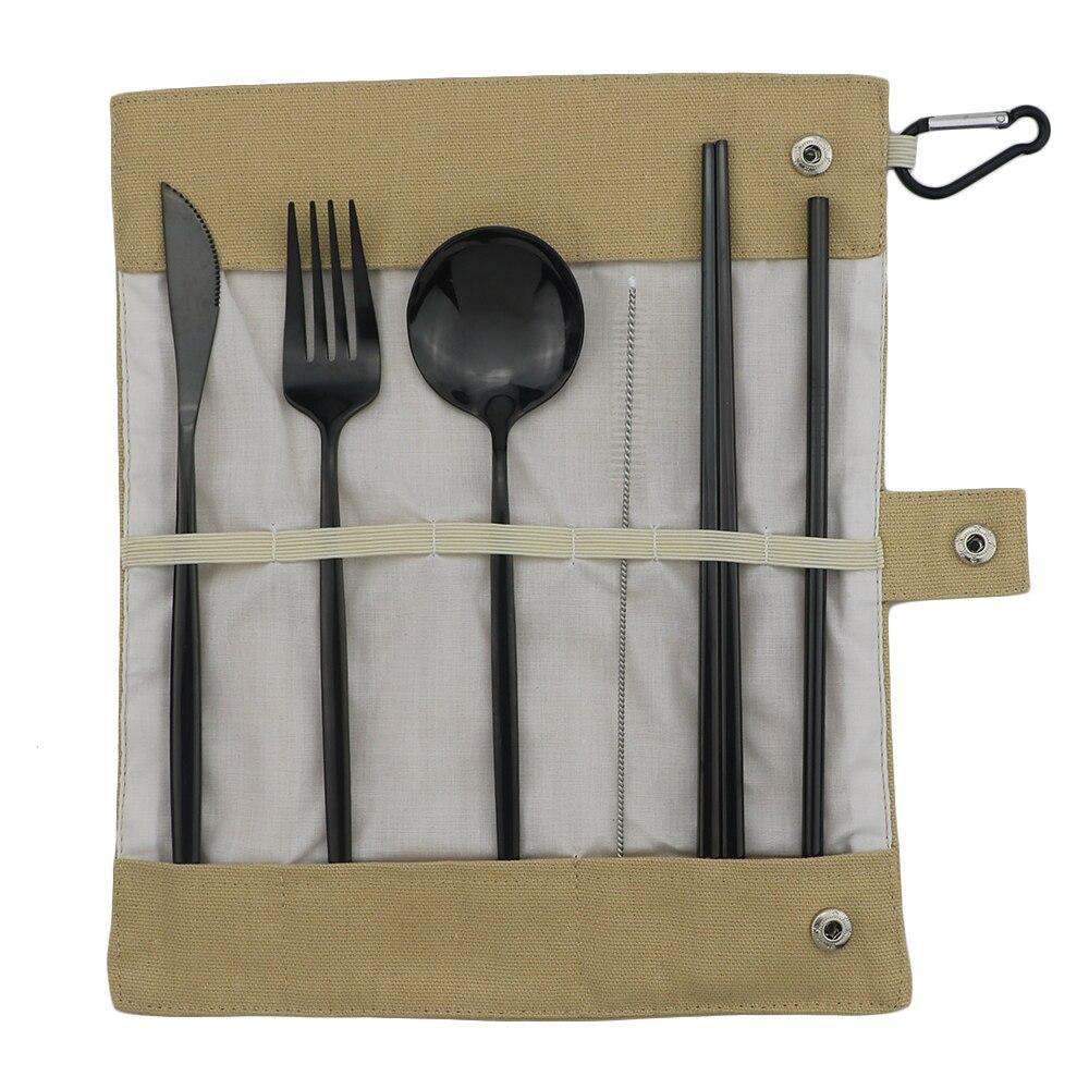 Rose Storage Bag Portable Dinnerware Set Stainless Steel Set Knife Fork Spoon Chopsticks Straw Travel Camping BBQ Dinnerware Set