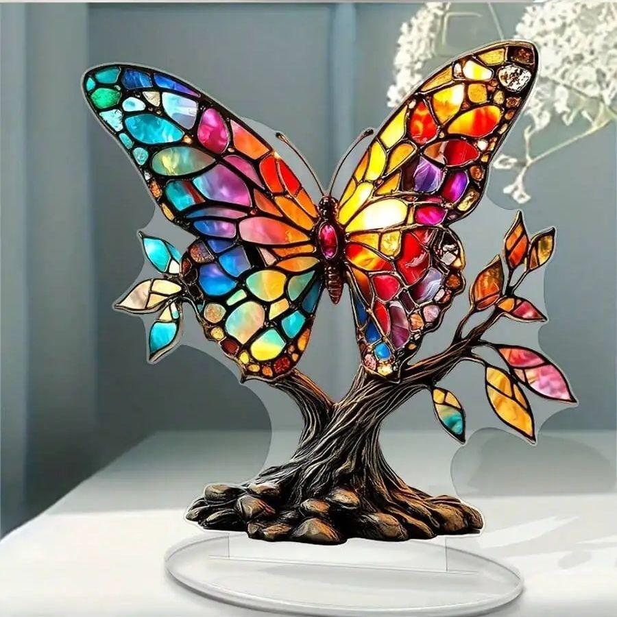1 PIEZA Mariposa de Vidrio Colorido y Decoración Árbol de la Vida Exclusivo Día de San Valentín Decoración Hogar Oficina Adorno de Moda