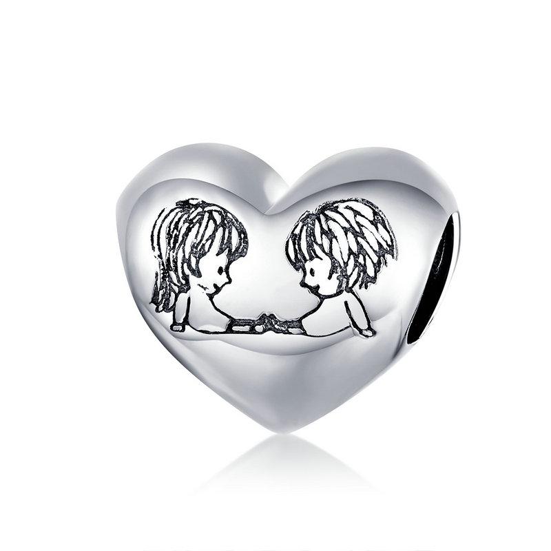 

BAMOER 925 Silver Mother & Daughter Bead Affinity Heart Charm for Women Bracelet Bangle DIY Mother s Day Gift BSC687