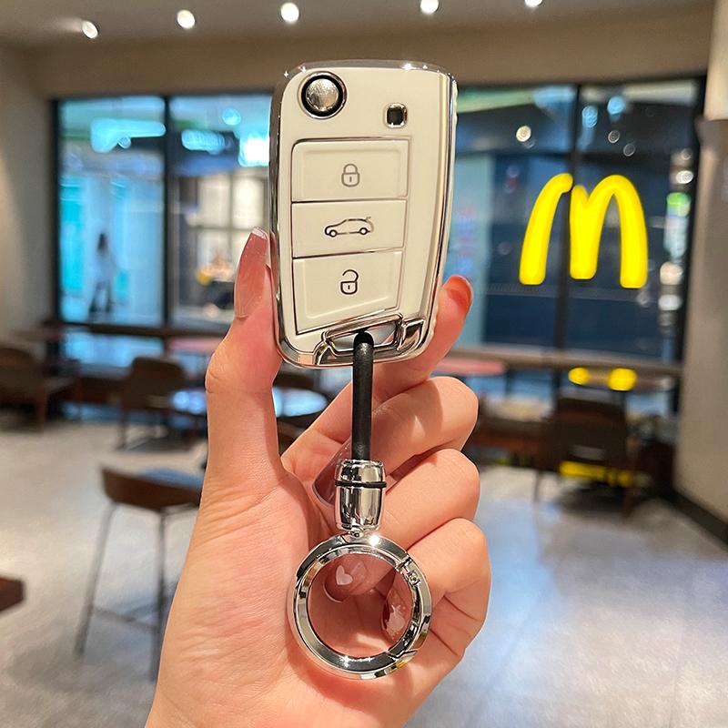TPU Key Fob Cover with Keychain Lanyard For VW Volkswagen Accessories Atlas Golf GTI Jetta Tiguan Car Key Case Full Protection Ze4