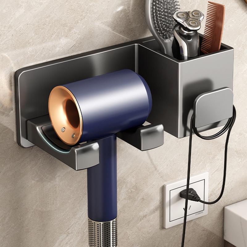 Punch-Free Hair Dryer Holder: Bathroom Storage Rack and Winding Bracket