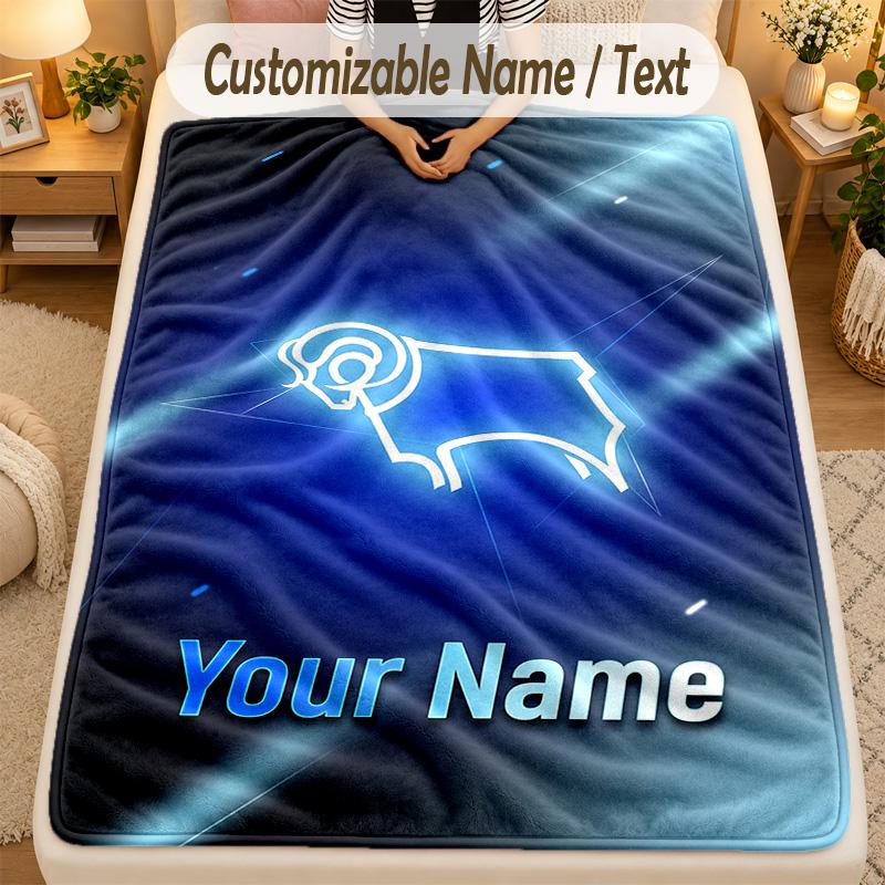 Flannel BlanketDerby County Custom Name Text Personalized Soft Warm Throw Blanket Home Decor Gift