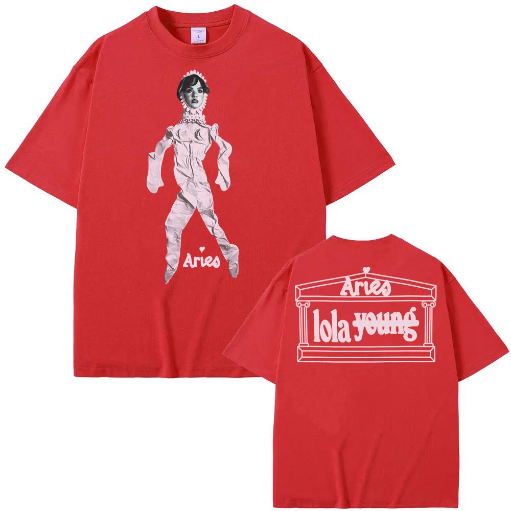 ARIES X LOLA YOUNG Черная футболка с принтом куклы Lola Young Летняя Rock Sleeve Свободная 100% Хлопок Топы Одежда Круглый вырез Унисекс Топы S