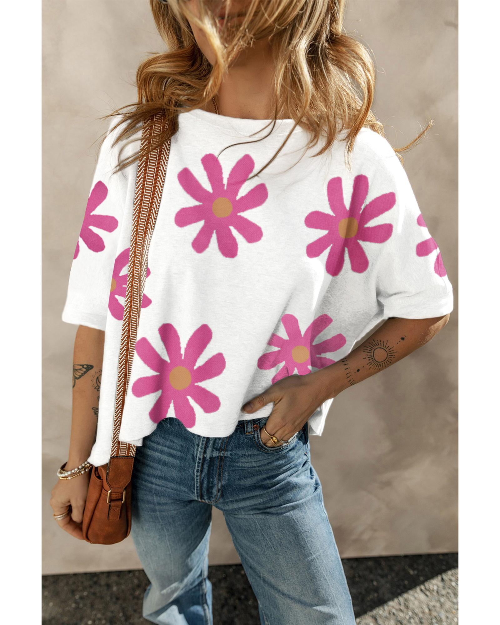 

Azura Exchange White Daisy Flower Printed Casual T Shirt L білий