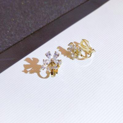 Spring Earrings Fresh Flower Earrings New Trendy Micro Insert Flash Zirconium Ear Clips Without Ear Piercing Versatile Earrings for Women