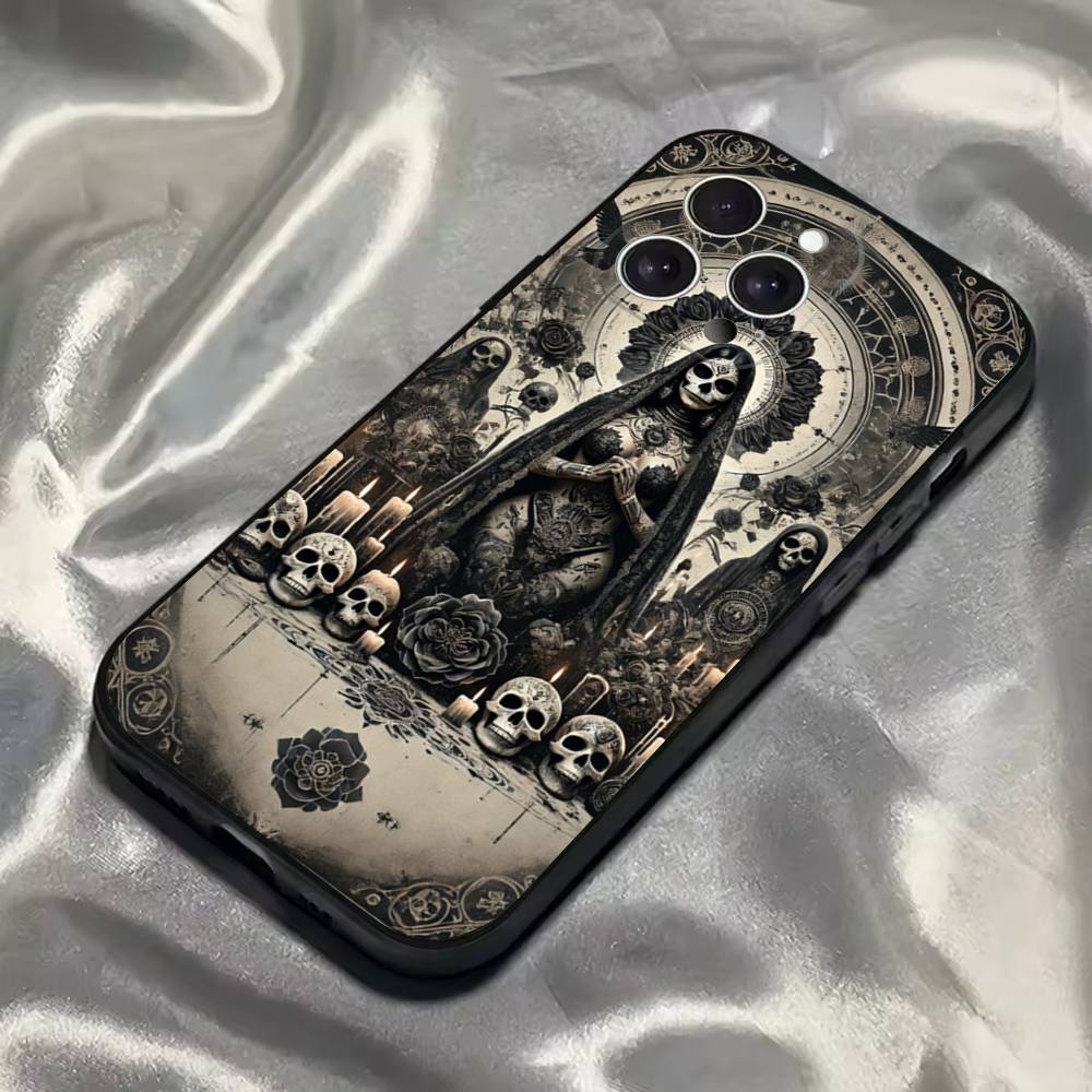 Santa Muerte Art Phone Case For iPhone 16,15,14,13,12,11,Pro,Max,Plus,X,XS,SE4,E,Mini,Soft Black Case