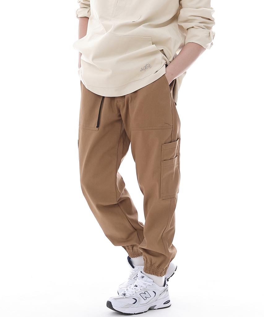 Seinteukeulu Two-Layer Wide Cargo Jogger Pants W2-308J Camel