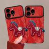Horse Year Luxury Case for 17 16 Pro Max Casing 15 16 14 Pro 13ProMax 12 11pro Max Phone Cases Red Leather Cover with Wrist Strap