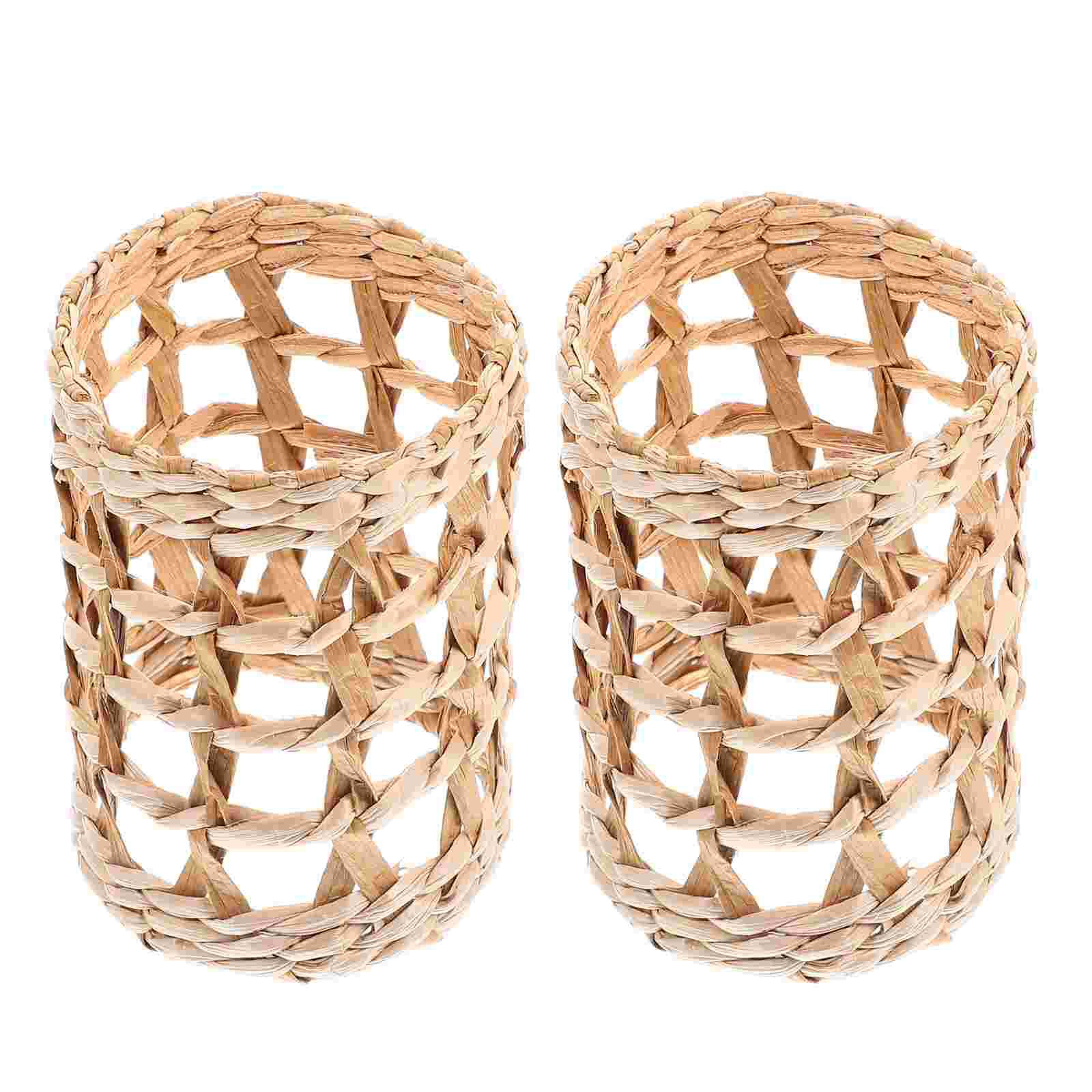 

2 Pcs Straw Vase Set Cup Sleeves Rattan Cover Bracket Bunco Ornament Multicooker Glass Grass Trager Accesoeies