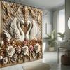 Simple Swan Shower Curtain Set - Geometric Animal Pattern, 3D Design, Includes 12 Hooks, Polyester Fabric, Modern Bathroom Decor