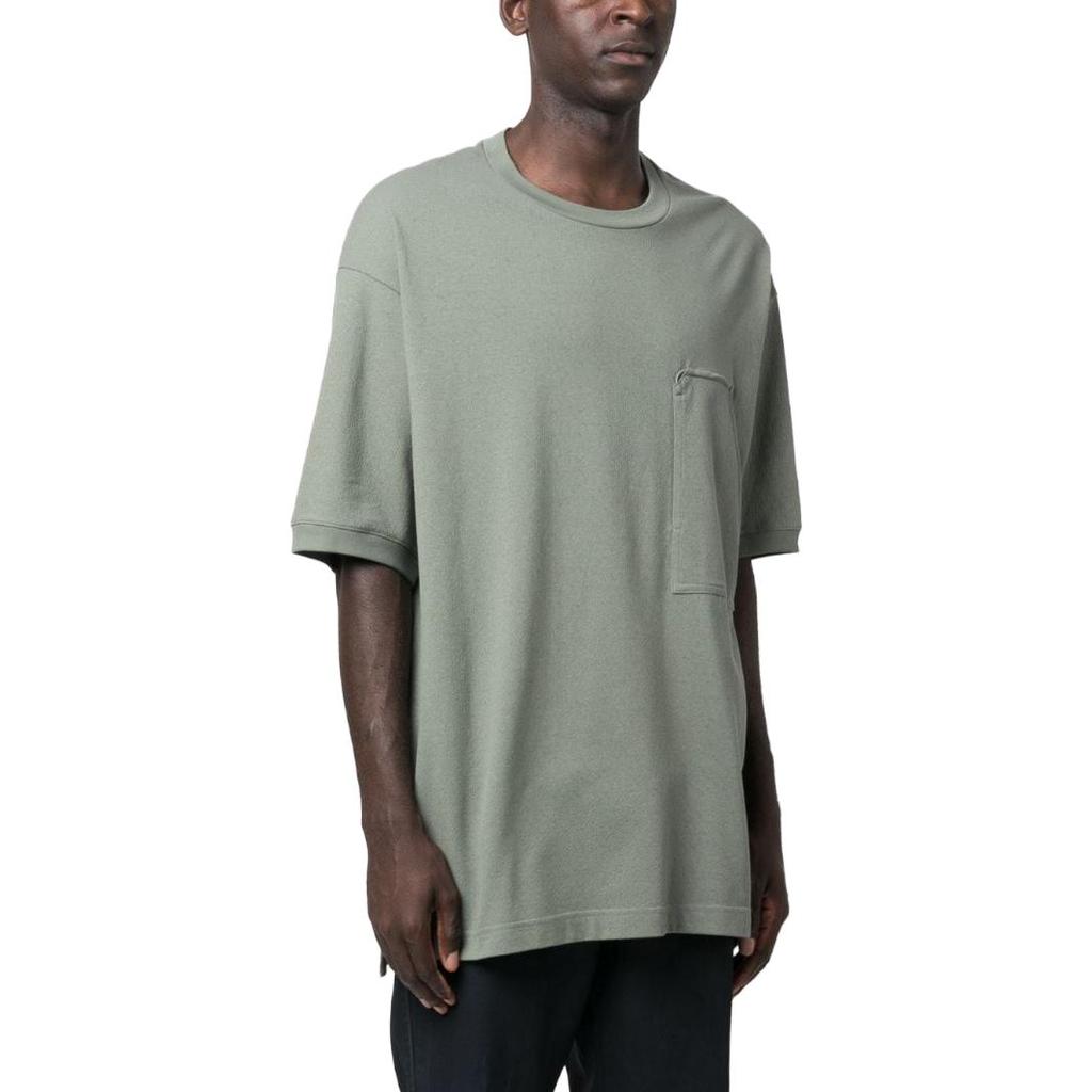 Y-3 Solid Color Crew Neck Pocket Loose T-Shirt Men Tops Gray-Green IP7945