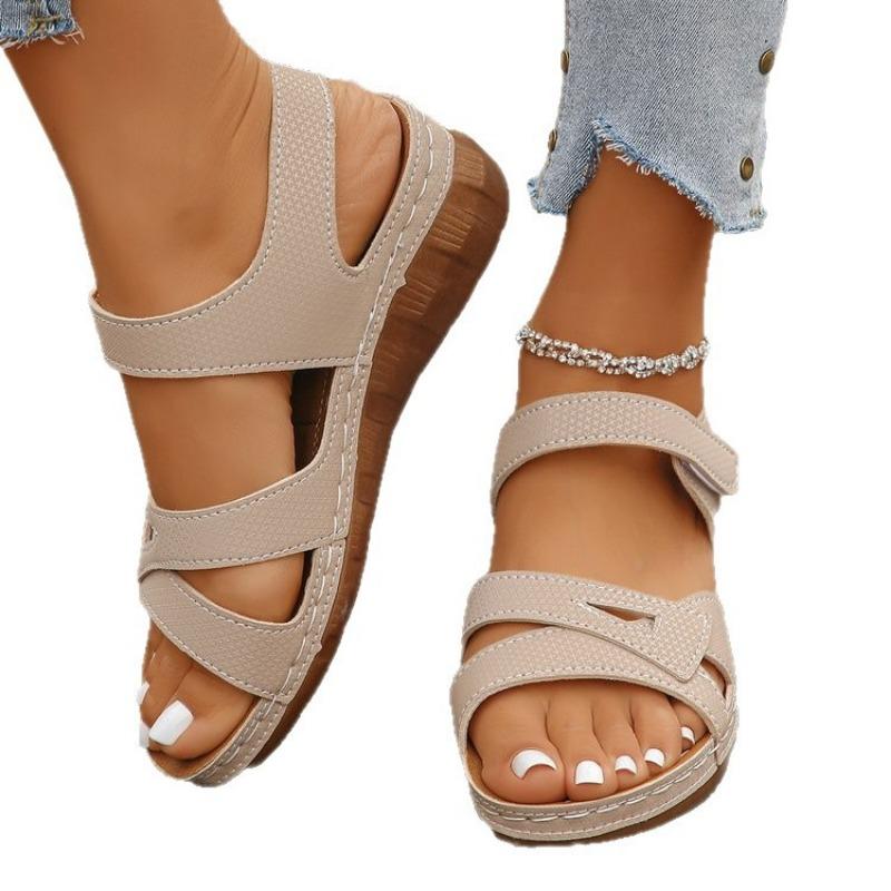 New Large-sized Casual Fish-mouth Shoes Velcro Wedge Heel Thick-soled Sandals