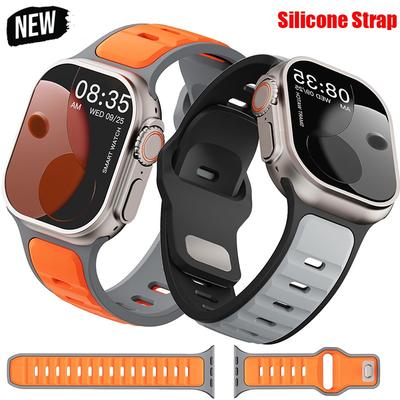רצועת סיליקון לשעון Apple Watch Ultra3/2/1 49 מ"מ 46 מ"מ 45 מ"מ 44 מ"מ 42 מ"מ שעון ספורטיבי דו-גוני עבור Iwatch סדרות 11 10 9 8 7 6 5 Se גברים