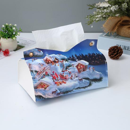Foldable Paper Holder Snowman Snowflake Faux Leather Tissue Box Cover Christmas Rectangle