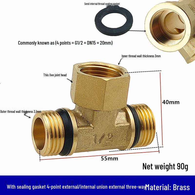 Copper Union with Inner/Outer Threads, Double Inner Thread Water Heater Connector Tee/Elbow Nipple, 46mm & 1" Thread, Different Diameters.