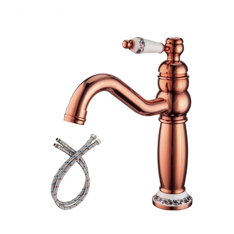 Brushed Gold Bathroom Faucet Antique Basin Faucet Chrome Sink Mixer Tap Hot & Cold Deck Mounted Lavatory Crane Water Tap Black