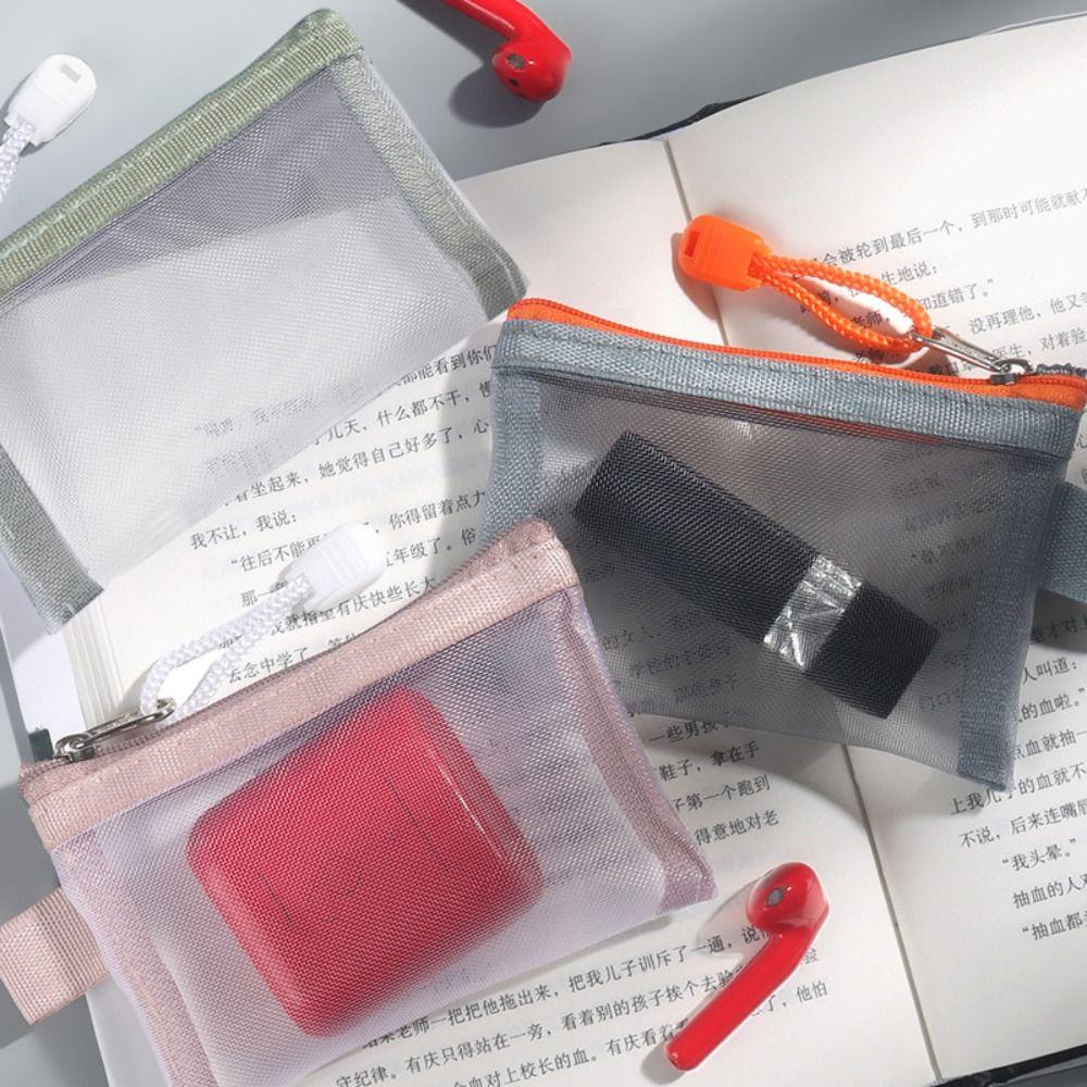 Cosmetic Bag Mesh Zipper Bag Card Bag Mini Coin Purse Creative Transparent Nylon Coin Bags  Girl