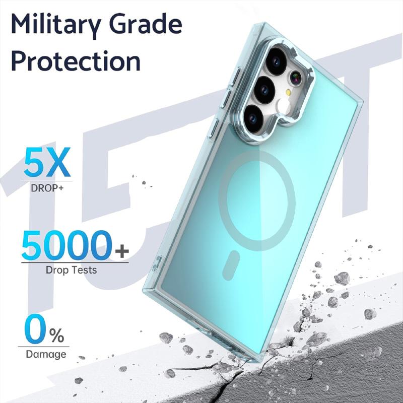 For Magsafe Magnetic Luxury Solid Color Border Lens Holder Phone Case For Samsung S25 Ultra S23 S22 S24 Ultra Plus FE Back Cover