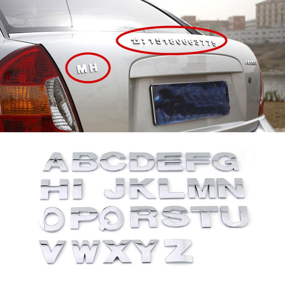 40Pcs (A-Z,0-9) 28MM Car Stickers 3D DIY Metallic Alphabet Sticker Emblem Letter Silver Badge Decoration For Auto Logo Styling
