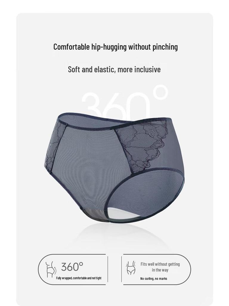 Oudifen Women's Lace Mesh Mid-Waist Briefs XP4504