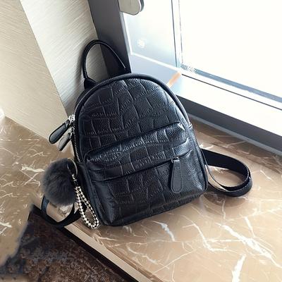 Modischer Mini-Rucksack für Damen, Vintage-PU-Leder in Schwarz, klassischer kleiner Reiserucksack