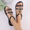 Women's Bohemian Style Sandals, Summer Colorful Woven Beaded Round Toe Comfort Flat Sandals