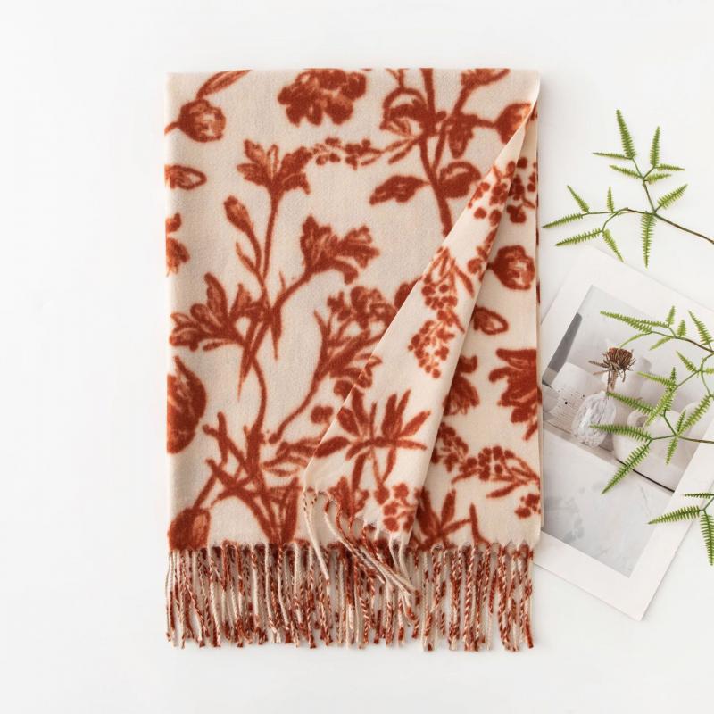 Damen Schal mit Blumendruck Warm Kaschmirgefühl Langer Weicher Schal Wickeltuch Süße Mode Kopftuch Herbst Winter Accessoire