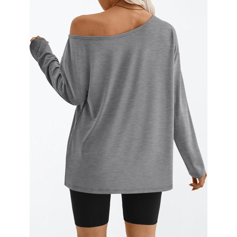 Women S Color Block Off Shoulder Hooded Long Sleeve Casual Sports T Shirt