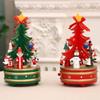 Natural Wood Christmas Tree Rotating Musical Decoration with Figurines Ornaments Holiday Party Centerpieces Music Box