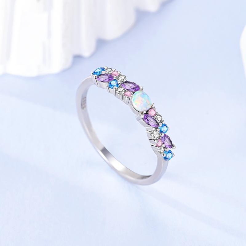 Pandach Genuine Copper Color Luxury Rings Colorful Polygonal Cz Round Lucky Flower Rings For Women Jewelry Creation Engagement Wedding Present
