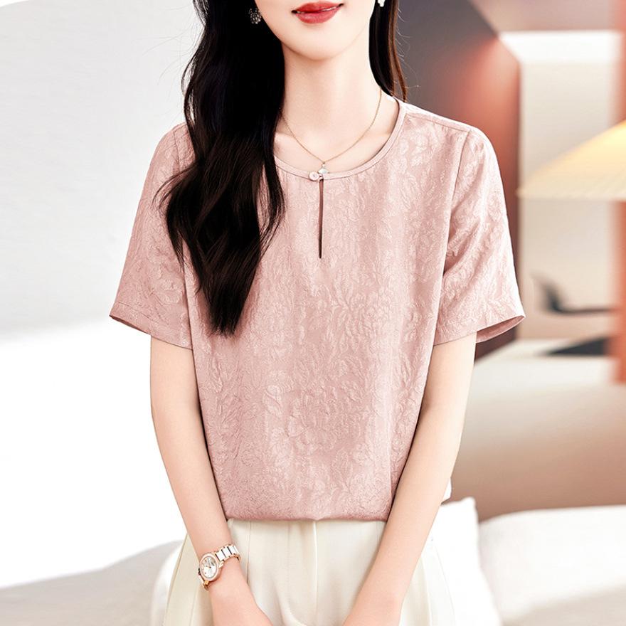 Temperament Silk Shirt Top Women's Short-sleeved  Jacquard Mulberry Silk T-shirt