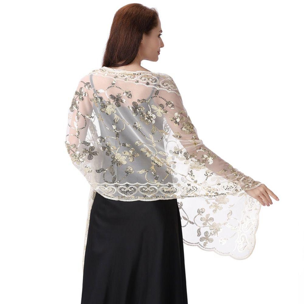 Tulle Tassel Wrap Hollow Out Evening Dress Scarf Embroidery Sequins Shawls Belly Dancing Belt