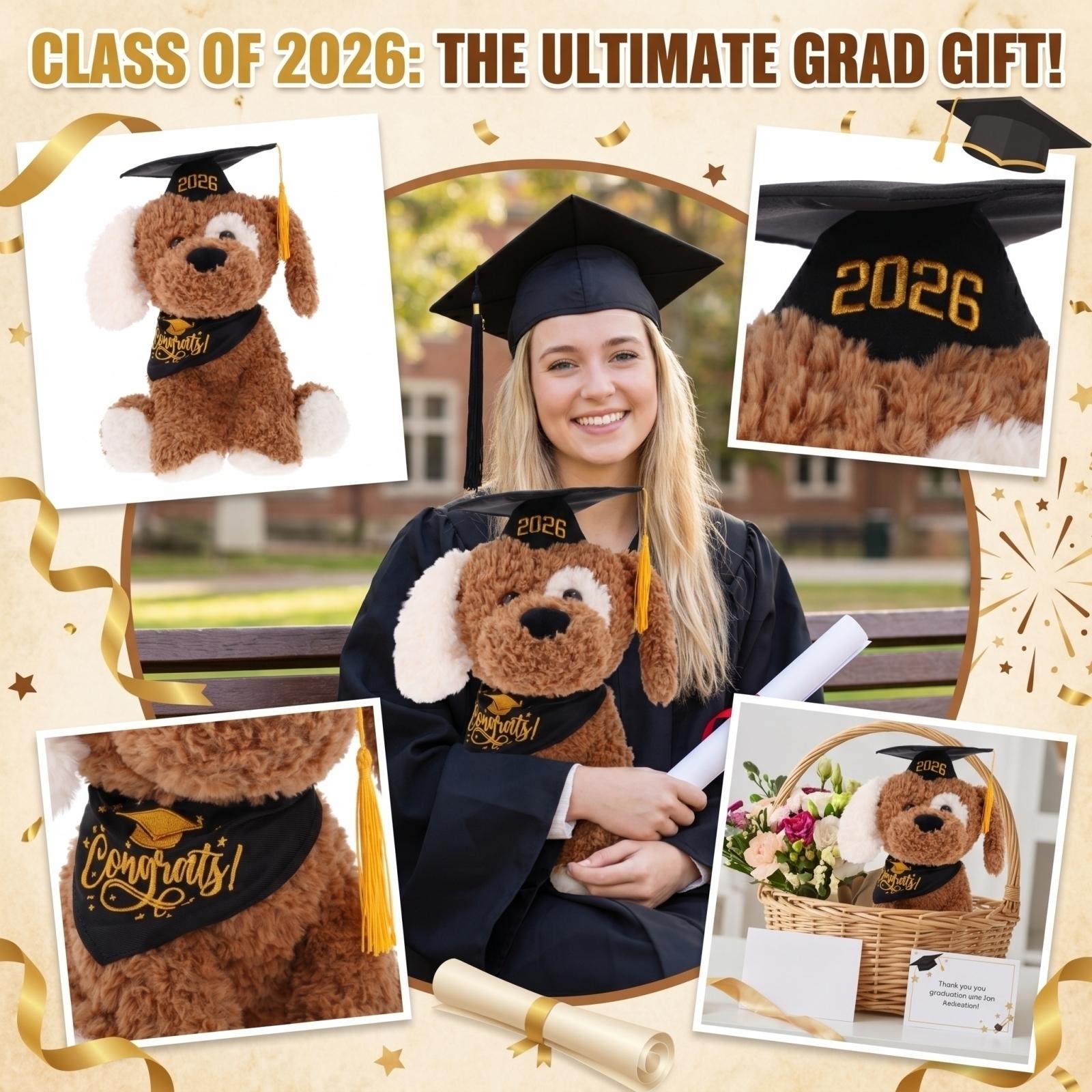 

Warm Congratulations The Graduation ! Dog Plush Toys, Brown And Black. Graduation Gifts. one size