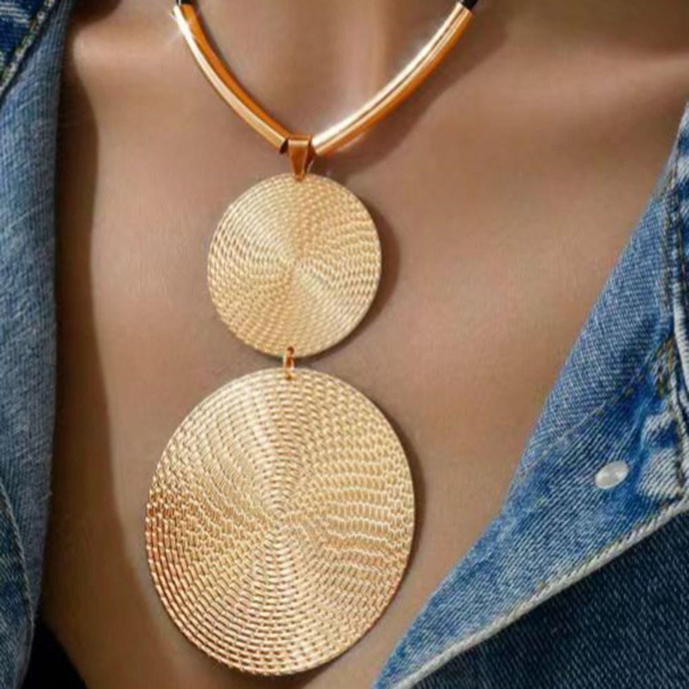 Rope Chain Vintage Pendant Necklace Large Round Necklace Jewelry  Holiday Party Gift