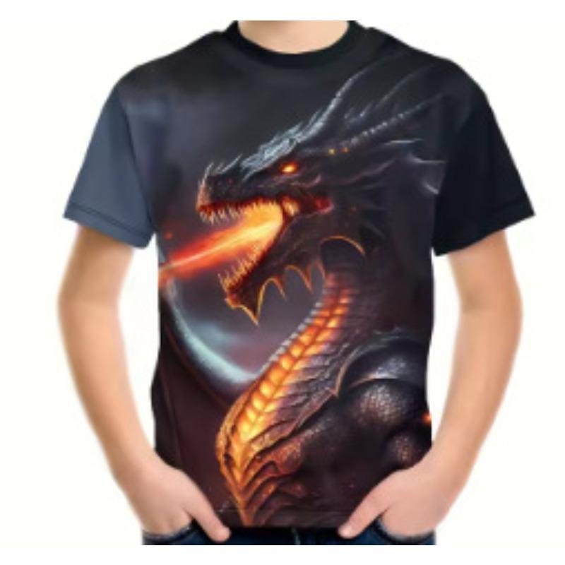 Summer Round Neck Cartoon Animal Pattern 3D Printed Top Fashionable Casual Short Sleeved Children's Boy T-shirts