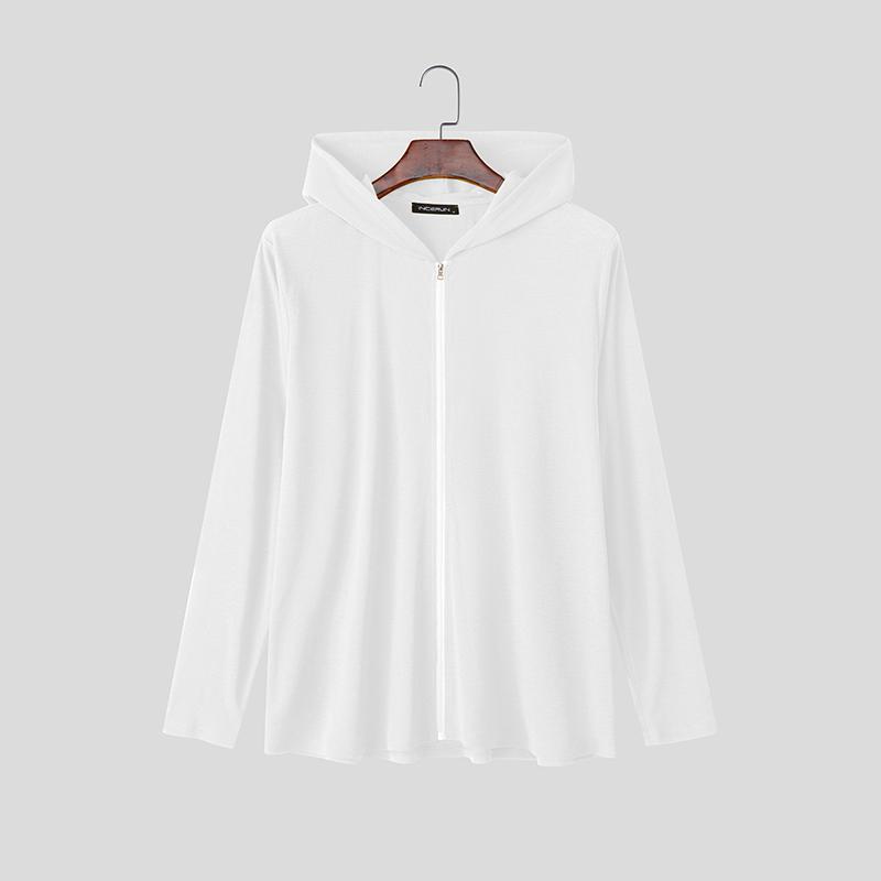 

INCERUN S-XXXXXL Men Long Sleeve Zipper Casual Hooded Tops T-shirts XL білий