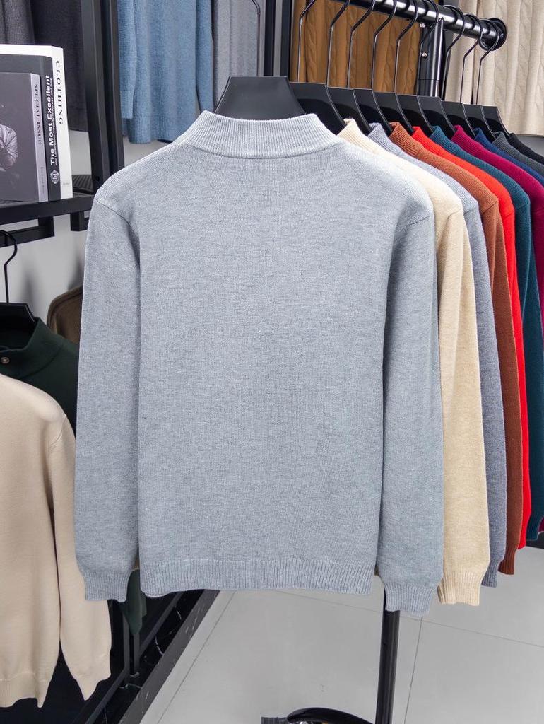 Men's Half-High Collar Wool Sweater - Warm, Versatile, Solid Color for Autumn/Winter